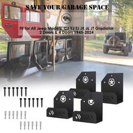 SEMTION 4pcs Door Hangers Storage on Gragage Wall Compatible with Jeep Wrangler JK JKU TJ JL JLU JT Gladiator 4 Doors from 1945-2024 | SEMTION