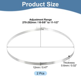 uxcell 2Pcs Stainless Steel Hose Clamps Worm Gear Hose Clamp, 270-292mm (10-5/8"to 11-1/2") Adjustable Thumb Screw Key Type Clamps Fuel Line Clamps 12mm Bandwidth for Plumbing, Automotive