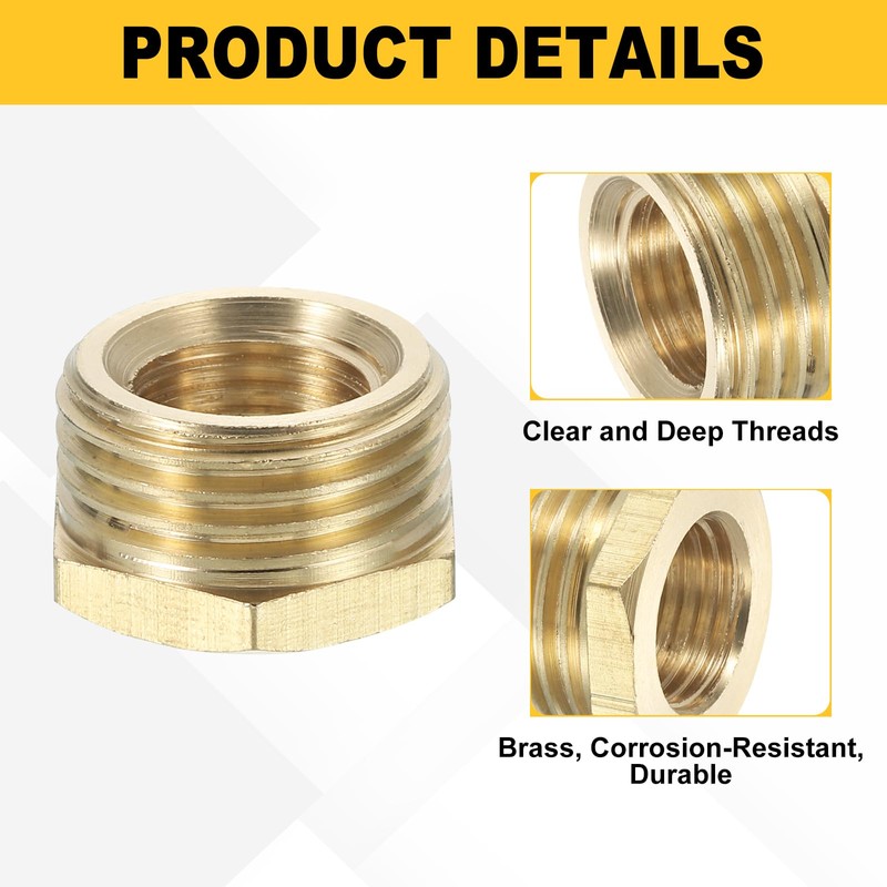 sourcing map 2Pcs G1/2 Male x G1/4 Female Brass Reducer