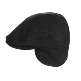 Biddy Murphy Men's Irish Newsboy 100% Wool Flat Cap, Warm Tuck-Away Ear Flaps, Black, Medium