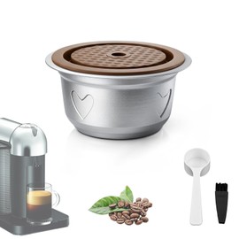 Stainless Steel Refillable Coffee Capsule Reusable Coffee Pods Compatible with Nespr*sso V-rtuo NEXT POP GCA1 and ENV135,with Silicone Lids (150ML)