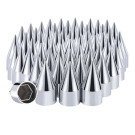 Chromed Spike Lug Nuts Covers Push On, 33mm x 4-1/4", ABS Chrome Plastic Caps Pointed Push-on Lug Nut Cover for Semi Trucks Trailers (Pack of 60)