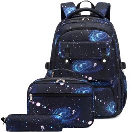 Joyfulife Galaxy Backpack for Boys Girls Backpack with Lunch Box Kids Backpack for School Lightweight Water Resistant Primary School Bags Elementary Bookbags Set
