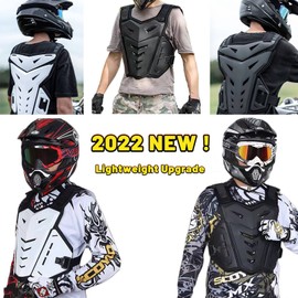 Light Upgrade Chest Armor Motorcycle Armor Body Guard Vest, Dirtbike Riding Off-Road Racing Cycling Skiing Motocross Adult Kids Protector Shirt Jackets for Street Bike, Mens Back Protection (White)