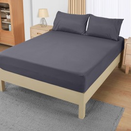 Utopia Bedding King Fitted Sheet with 2 Pillow Cases (50x75cm), Grey - Deep Pocket (35 cm) - Bed Sheets Set - Soft Brushed Microfibre