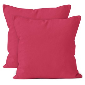 Encasa XO Cotton Throw Pillow Covers Set of 2 I 18x18 in (45x45 cm) - Hot Pink I No Insert I Plain Square Pillowcases I Machine Washable | Indoor Use Only