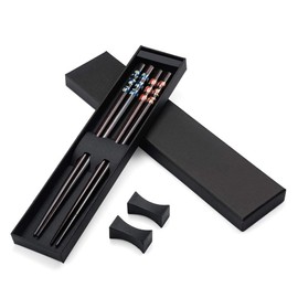 Haosell 2 Pairs Set Chopsticks Black + 2 Pieces Chopsticks Shelves Natural Chopsticks Made of Environmentally Friendly Wood in Elegant Box Gift Box Wood Black Chopsticks Chinese Chopsticks