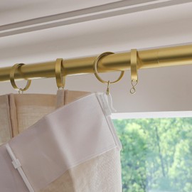 TWOPAGES Adjustable Curtain Rods for Windows 32 to 76 Inch, Wall Mounted Heavy Duty 1 Inch Gold Curtain Rod with Rings, Carbon Steel Curtain Rod Set