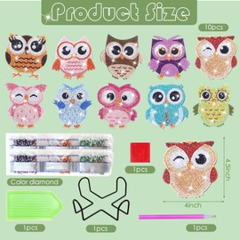 YLOLUL 10 Pcs Owl Shaped Diamond Painting Coasters Kits DIY Owl Diamond Painting Coasters with Holder Owl Diamond Painting Coasters for Beginners Adults and Kids Art Craft Supplies Gift (Owl)