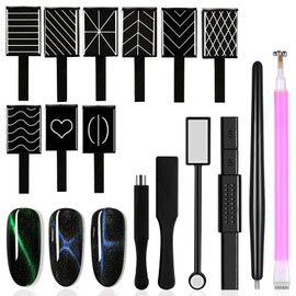 15 Pieces Nail Magnet Tool Set, Double-head Flower Design Nail Magnet Pens Magnet Stick 3D Magnetic Cat Eye Gel Polish Nail Art, for DIY 3d Magnetic, Salon, Studio or Home