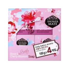 Shower Mate Lovely Rose & Cherry Blossom Face Wash Soap 100g 4 packs / 샤워메이트 러블리 로즈 & 체리 블라썸 세안 비누 100g 4개입
