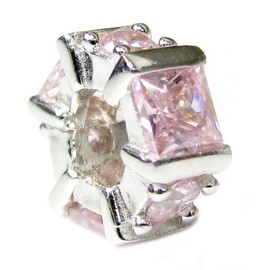 Sterling Silver Hexagon Cubic Zirconia October Synthetic Birthstone European Style Bead Charm