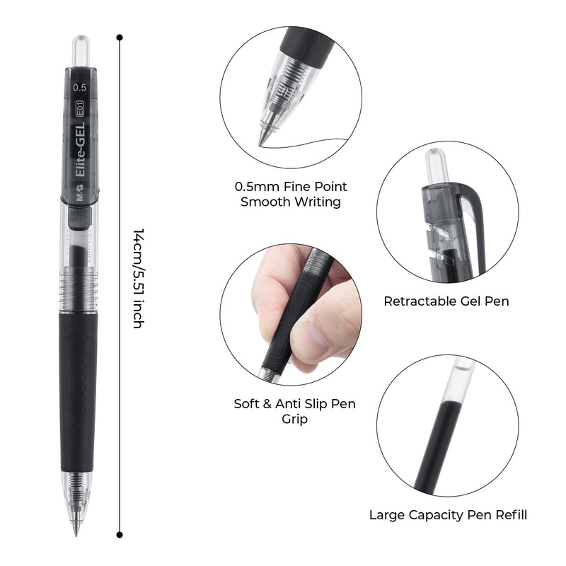 M&G Retractable Gel Pens, 0.5mm Fine Point, 8-Pack Colored Gel