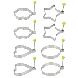 Xiaoyztan 8 Pcs Egg Poachers with Handle for Frying Pan Stainless Steel Fried Egg Molds Pancake Molds Cookie Molds Omelet Shaper for Breakfast Baking Cooking (Multi Shape)