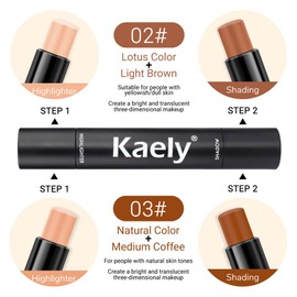 Kaely 4 Color Highlighter Contour Stick,Cream Contour Palette Kit for Beginners,Bronzer Contouring Sticks,contorno maquillaje para mujer en oferta,Concealer Stick Primer Face Makeup Brightener,02+03