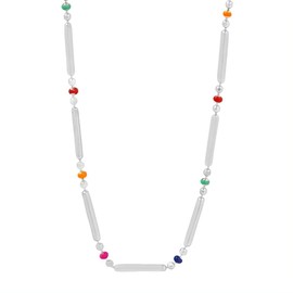 NicoWerk SKE731 Women's Silver Necklace Colourful 925 Sterling Silver Shiny Smooth Unusual Sparkly Double-Sided Enamel, Sterling Silver