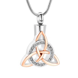 Yinplsmemory Cremation Jewelry Celtic Knot Urn Necklace for Ashes Stainless Steel Triangle Vintage Crystal Circle Ashes Keepsake Necklace