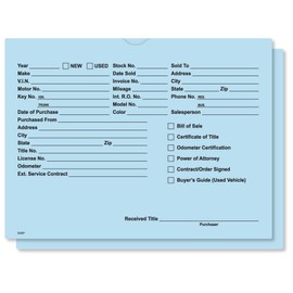 9" x 12" Vehicle Car Dealer Deal Jackets Envelopes 500 Pack - Blue Printed
