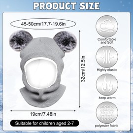 Ourdort Baby Scarf Hat, Baby Slip-On Hat with Bobble Cute Winter Warm Beanie, Children's Knitted Hat, Winter Hat for Girls and Boys, gray