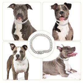 RENEWREVITAL Dog Chain, Durable Rhinestone Dog Necklace, Cuban Link Dog Collar, Pet Dog Collar Jewelry Accessories, 20", Silver Tone