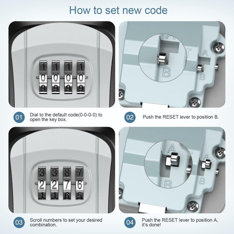 Upgraded Ankilo Key Lock Box, Wall Mounted 4-Digit Combination Lockbox
