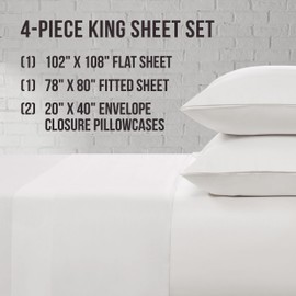 Lucky Brand Serene Slumber King Size 4-Piece Sateen Sheet Set - White 100% Cotton Luxury Bedding Set
