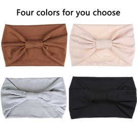 Xtrend 4 Pack Bohemian Wide Headband Elastic Fashion Headscarf Knotted Headbands Suitable For Black Women Wigs Hair Outdoor Yoga Sports Running Simple Pure Color Hair Accessories