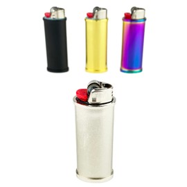 Paquete de 4 fundas para encendedor de metal en blanco, personalizables, reutilizables, para encendedores regulares Bic J6 (arco iris negro plateado dorado)