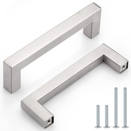 Probrico | 30 Pack Kitchen Cabinet Handles 4" (102mm) Holes Centers Stainless Steel Square Drawer Pulls Brushed Nickel 4-1/2" Overall Length