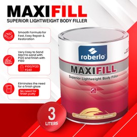 Roberlo Maxifill Superior Lightweight Body Filler – Easy Sanding & Paintable for Car Repairs – Ideal for Dents, Holes & Rust – Ultra Smooth Finish – 3 Liters + Hardener
