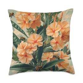 Oleander Flower Blooming With Bees Around Graphic Throw Pillow