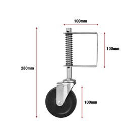 4" Rubber Gate Wheel Spring Loaded Swivel Caster Heavy Duty 220lbs Load Capacity