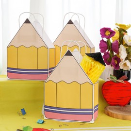 Aymolas 24 Pcs Back to School Gift Bags with Handles Pencil Shaped Bag Teacher Gifts First Day of School Treat Bags Goodie Bag for Classroom Kindergarten Preschool Welcome Back Party Favors