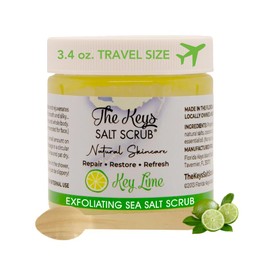 The Keys Salt Scrub -Sea Salt Scrub - Exfoliating Body Scrub with Wooden Spoon - Moisturizing Exfoliator for Hands, Foot, Bath, (3.4 Ounce (Pack of 1), Key Lime)