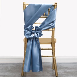 Gankar Satin Dusty Blue Chair Sashes Bows 50 Pack 7x108 Inches Chair Ribbons for Wedding Party Restaurant Banquet Baby Shower Celebration Events Decoration Chair Ties - Dusty Blue, 50