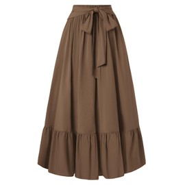 SCARLET DARKNESS Women's Renasissance Traditional Skirt Vintage Elastic High Waist Maxi Skirt, brown, M