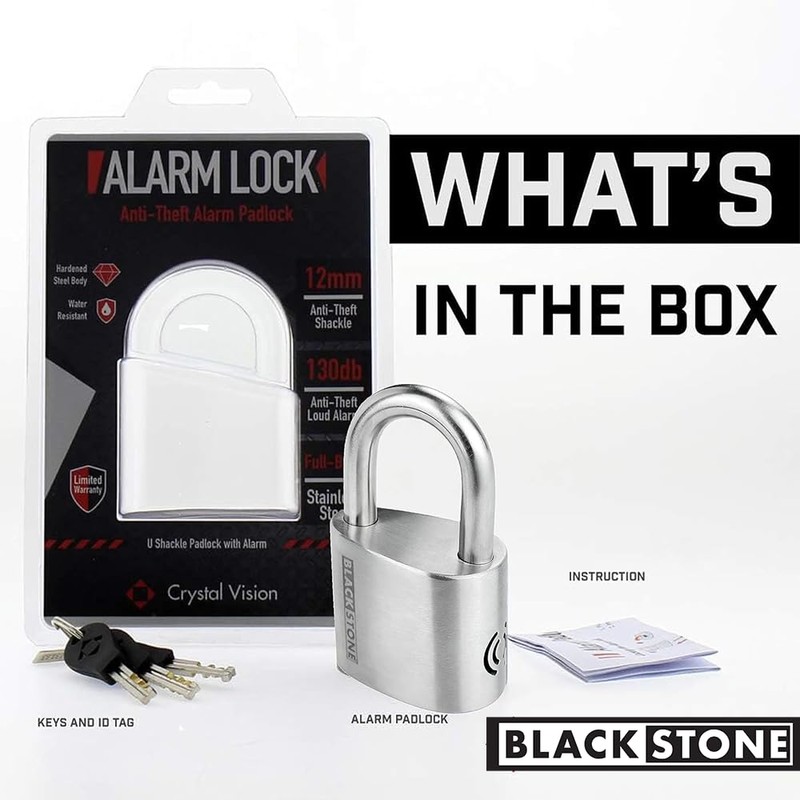 Blackstone Anti-Theft Loud 130db Alarm Padlock Weather Proof Heavy Duty