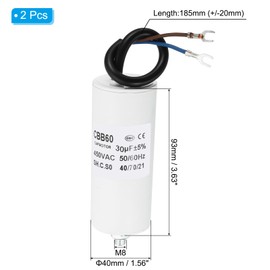 PATIKIL 30uf CBB60 Run Capacitor,2Pcs AC 450V U Terminal Wires 50/60Hz Cylinder Bottom with M8 Screw for Washing Machine, Cleaning Machine Pump Motor Star