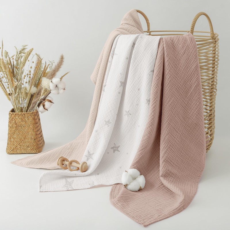 Bearmoss Muslin Swaddle Blankets 3 Pack Cotton Newborn Receiving Blanket,