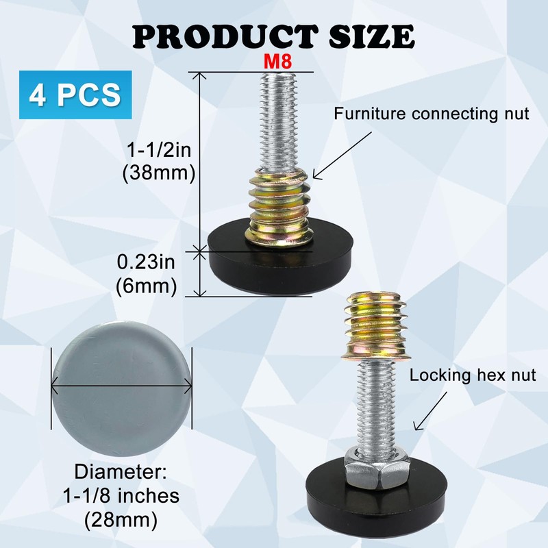 WAFJAMF M8 Thread Leveling Feet PTFE(Teflon) Bottom(28mm Base), Adjustable Furniture