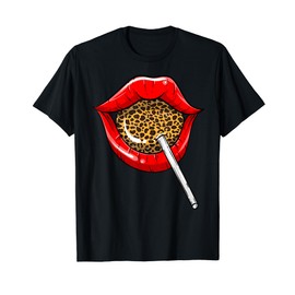 Funny Red Lip Leopard Print Gift | Cheetah Lolly Men Women T-Shirt