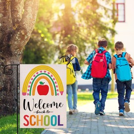 Welcome Back to School Apple Garden Flag 12.5x18 Inch Double Sided, First Day of School Yard Outdoor Decoration