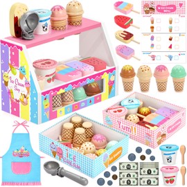 INNOCHEER Ice Cream Toy, Wooden Ice Cream Play Set, Pretend Play Kitchen Toys, Ice Cream Toys for Toddlers, Ice Cream Shop Playset Play Store, Gifts Toys for 2 3 4 5 6 7 8+ Year Old Girls Boys