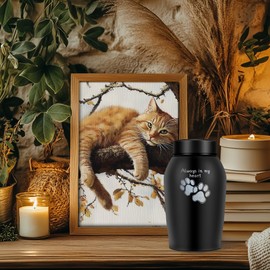 UNICRAFTALE Small Urns Mini Cremation Human Ashes Holder Black Urn Paw Print Stainless Steel Memorial Keepsake Ash Funeral Urn for Pet Small Ashes Urns for Human Family Friends Pets Memoria