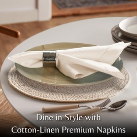 Ramanta Home Cloth Dinner Napkins in Cotton Flax Fabric with Hemstitched & Tailored Mitered Corner Finish Size 20x20 inch Set of 12