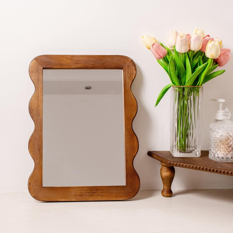 Wooden Mirror 16 X 12in Frame Walnut Brown Wood Rustic