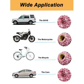 Muxkenper Car Wheel Tire Valve 4 Pack Handmade Crystal Rhinestone Tire Valve Stem Air Caps Cover Bling Car Accessories (Pink)