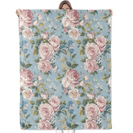 Bidesk Vintage Pink Rose Blanket Cozy Soft Flannel Throw Blanket - Lightweight & Warm Blankets for Couch, Bed, Travel, Fuzzy Outdoor Comfort Wrap, for Women Adults Kids 60"×50"