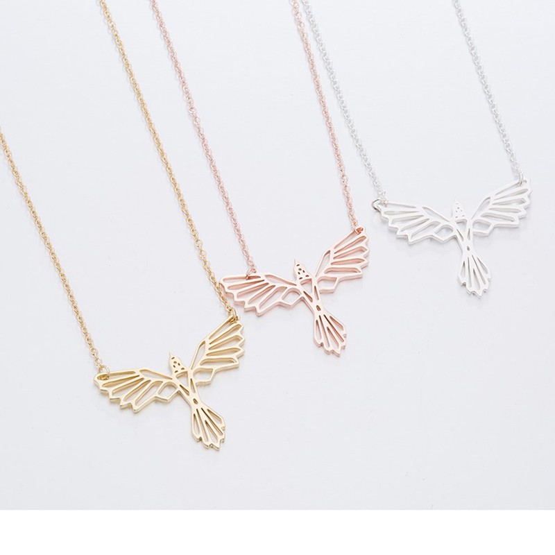 AOCHEE Silver Origami Phoenix Necklace Pendant Phoenix Bird Necklace for