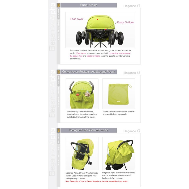 Manito Elegance Alpha Stroller Weather Shield/Rain Cover - Green…